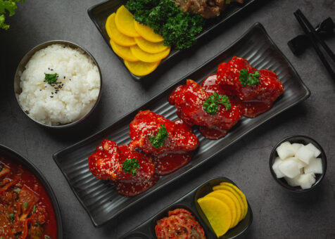 chicken fried in spicy sauce in korean style