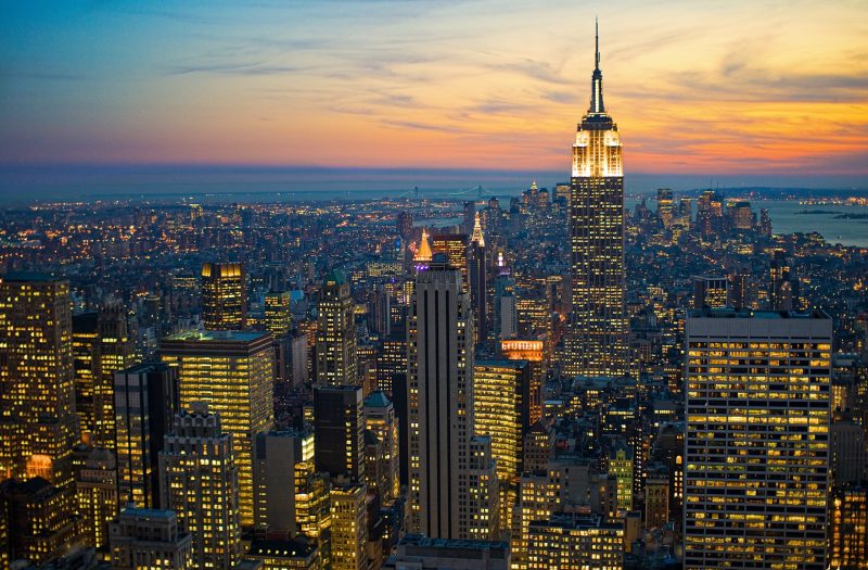 A high angle shot of city buildings in new york manhattan